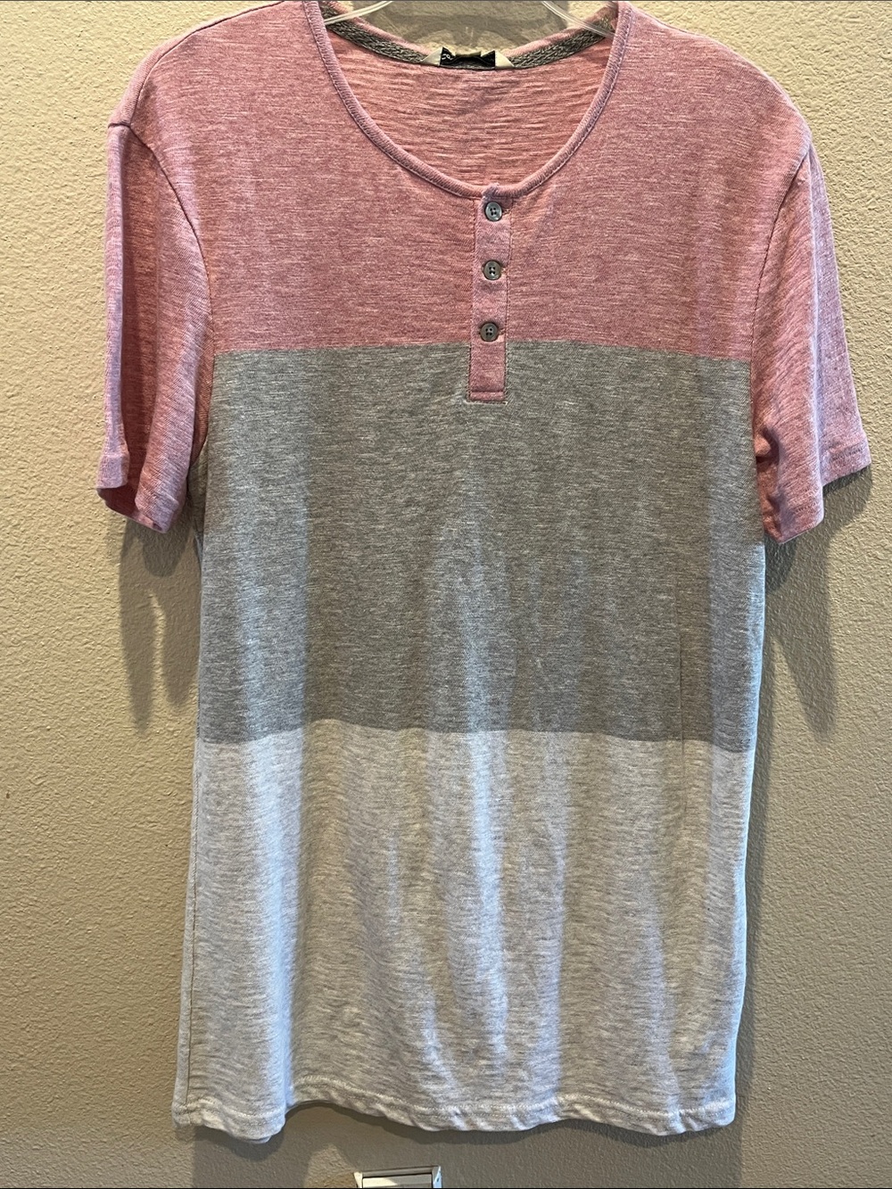 Calvin Klein Jeans Pink, Gray and Light Gray Colorblock Henley Tee